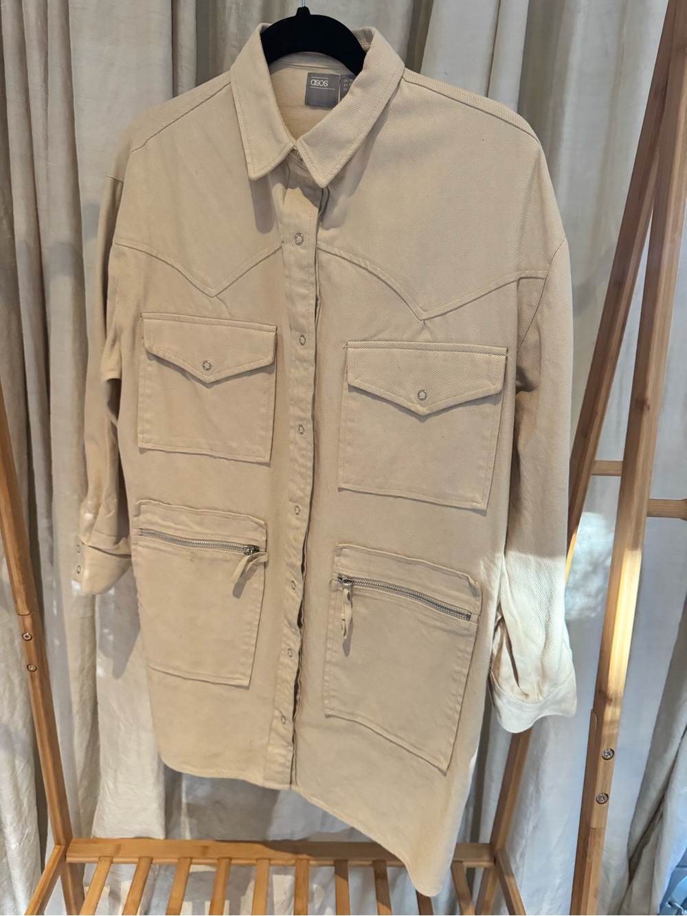 ASOS Beige Utility Shirt Jacket with Zip Pockets